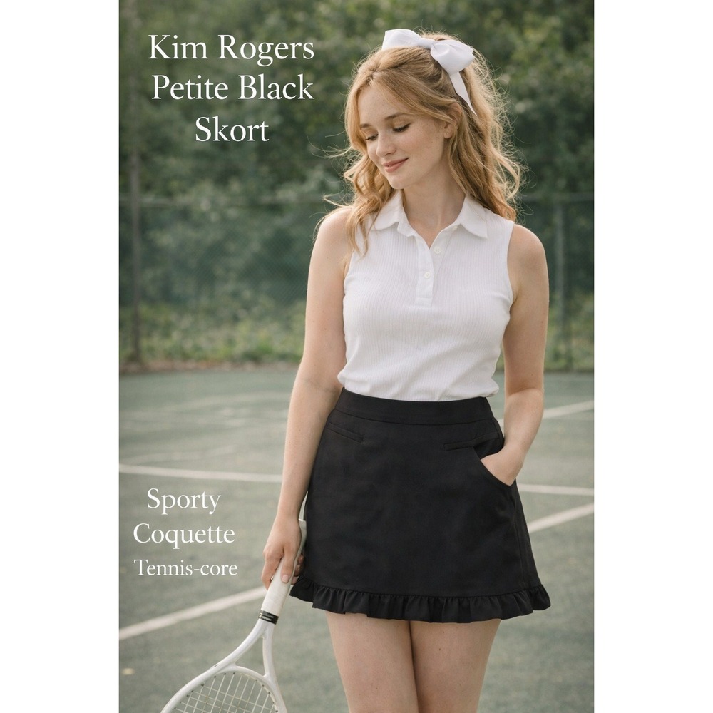 Kim Rogers Skort Ruffle Hem Back Pockets Women Petite 14P Black Excellent Preppy